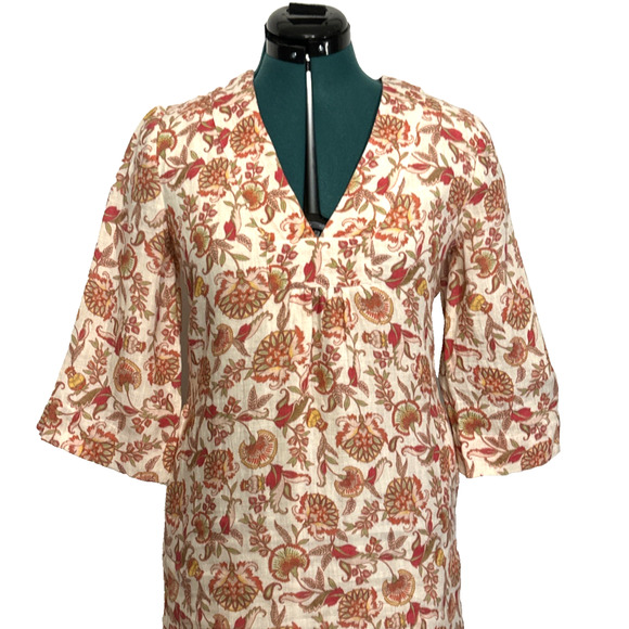 Aspiga Pink Floral 100% Linen Dress 3/4 Sleeve V-Neck Pockets Women's Size XS - Picture 4 of 11